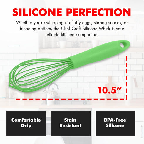 Chef Craft Premium Silicone Wire Cooking Whisk, 10.5 inch, Green
