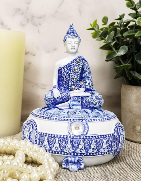 Ebros Gift Bhumisparsha Mudra Buddha Amitabha Terracotta Jewelry Box Figurine, 5.25" Diameter
