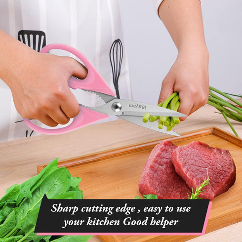 iBayam Kitchen Scissors, 8.5" All Purpose Shears with Sheath, Pink Kitchen Accessories, Home Essentials, Gadgets