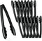 Plasticpro 9'' Heavy Duty Black Tongs, Reusable Kitchen and BBQ Serving Tong, Pack of 12 for Events