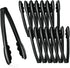 Plasticpro 9'' Heavy Duty Black Tongs, Reusable Kitchen and BBQ Serving Tong, Pack of 12 for Events