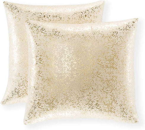 Xinrjojo Champagne Throw Pillows, 16x16 inch Gold and White Pillow Covers, Set of 2 Glitter Decorative Velvet Cushion
