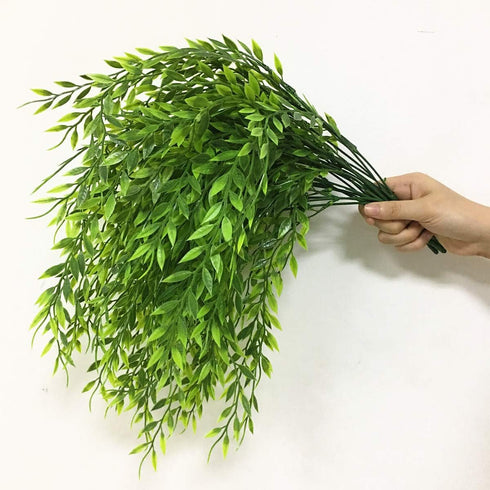 CATTREE Artificial Weeping Willow, Plastic Plants Greenery Leaves, Fake Hanging Vine Faux Ivy Garland, 4 Pack