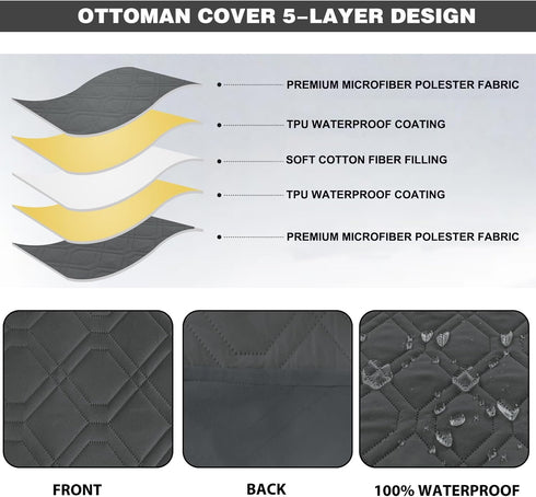 Ottoman Cover Square,Waterproof Square Ottoman Covers Thick Slipcover for Living Room,Washable Storage Footstool