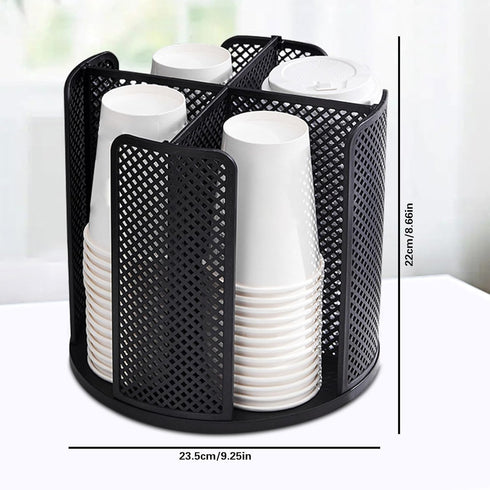 Rotated Cup and Lid Dispenser, Paper Cup Holder for Countertop, Coffee Cup Dispenser and Lid Holder Organizer with 4 Compartments, Cup Organizer for Restaurant Coffee Station Bar Office (Black)