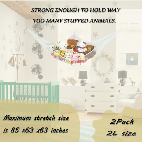 Jumbo Stuffed Animal Hammock Net, 85x63x63 in, Corner Toy Storage for Teddy Bears (2 Pack)