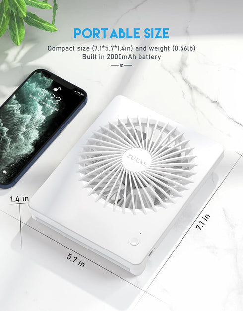 Zuvas Battery Operated Desk Fan, Rechargeable 180° Tilt Folding Personal Fan, Ultra Quiet 3 Speed for Home & Camping