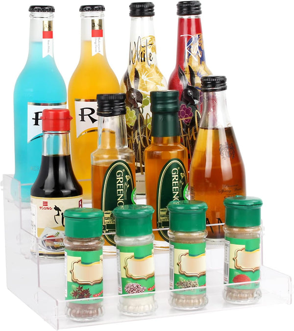 Spice Rack, No Tool Needed Self-derived Snap On Assembly, 10 in for Jars, 3 Tier Kitchen Organizer