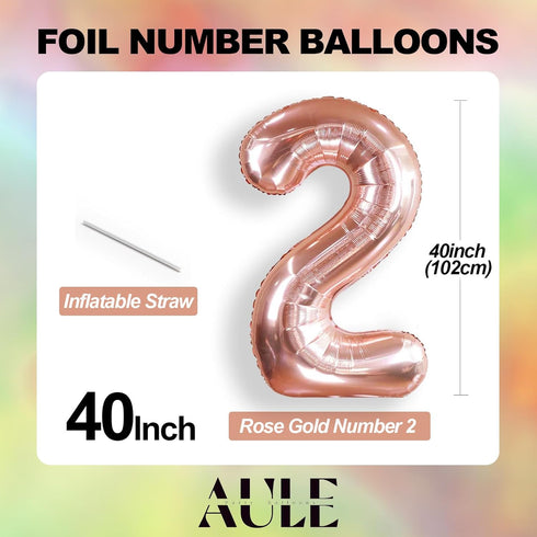 AULE 40 Inch Large 25 Number Balloons, Rose Gold Big Foil Number Balloons for 25th Birthday Party Decorations