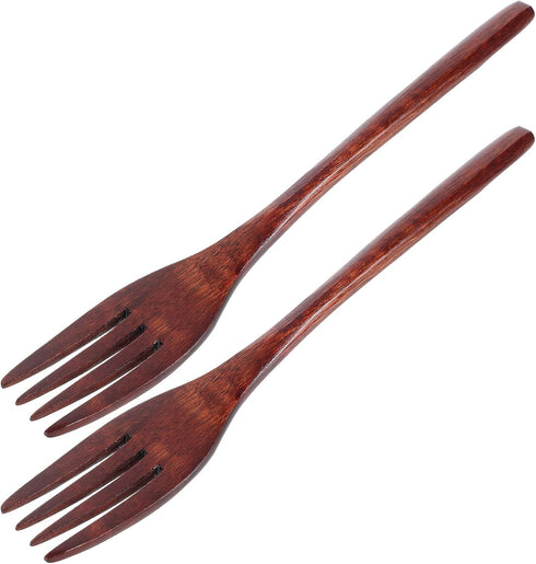 EXCEART 2 Pcs Wooden Forks: Japanese Wood Dinner Forks, Handmade Kitchen Utensil for Cooking, Stirring, Eating