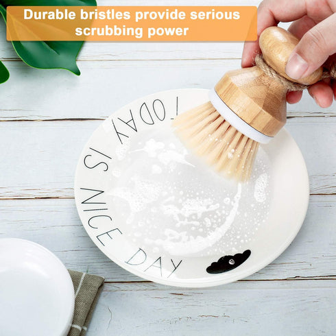 3 1 Boao Pieces Bamboo Dish Scrub Brush and Holder Natural Wooden Kitchen Cleaning Scrubbers Durable Bamboo Palm