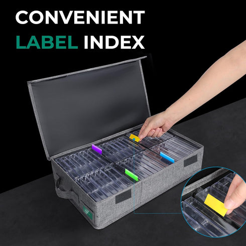 Cassette Tape Storage Box, Practical Holder for 48 Tapes, 16.34 x 9.25 x 3.54 Inch with Lids and Index Labels