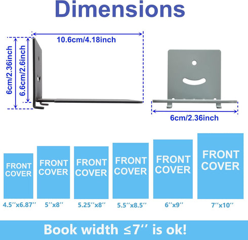 SHTCSZBA (Silver,2 Pack) Invisible Floating Bookshelves Wall Mounted, Heavy-Duty Book Organizers, Iron Wall Mount
