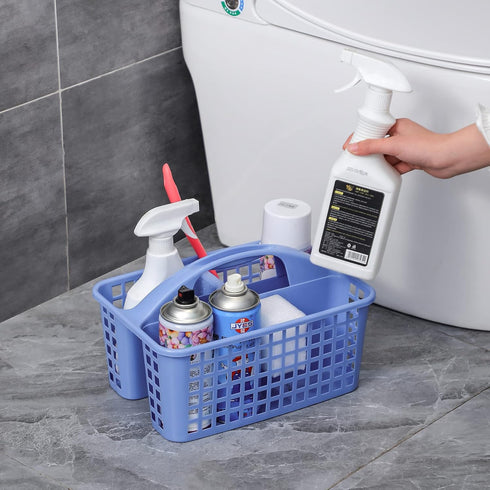 JiatuA Portable Shower Caddy Basket, Blue Cleaning Supplies Organizer with Handle, Divided Tool Bin for Bathroom,