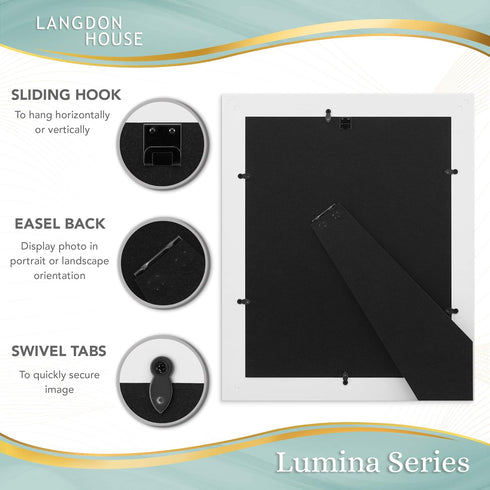 Langdon House 11x14 Real Wood Picture Frames (2 Pack, Weathered White - Gold Accents), Wall Mount or Table Top