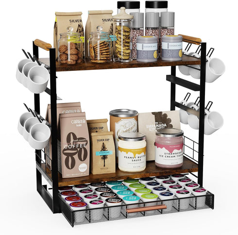 Coffee Bar Station Organizer for Countertop - 32 Pod for K Cup