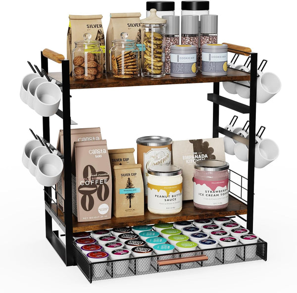 Coffee Bar Station Organizer for Countertop - 32 Pod for K Cup