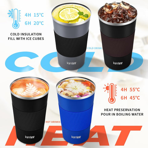 KETIEE Travel Coffee Mug, Spill Proof 12oz Insulated Reusable Coffee Cup with Seal Lid for Hot/Ice Drinks (Grey)