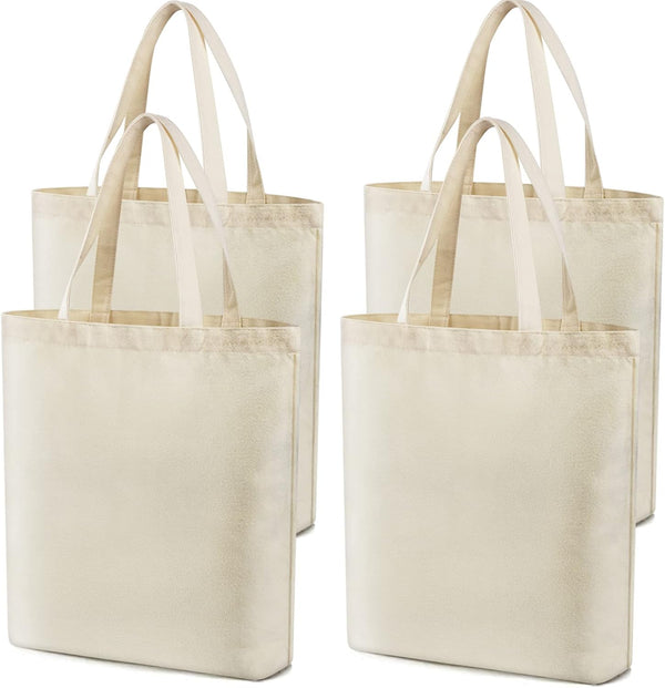 Veyist 4 Pcs Large Reusable Canvas Tote Bags, Blank Multi-purpose Bags for Grocery, Shopping, DIY Projects