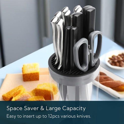 Universal Knife Block without Knives, Round Kitchen Knife Holder with Scissors Slot, Space Saver Storage