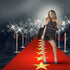Timgle Disposable Red Plastic Carpet Runner, 3.28 x 16.4 ft, with Golden Star for Party, Wedding Theme Decoration