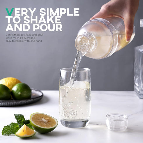 Homestia 2Pcs Plastic Cocktail Shaker Set, Hand Shaker Cup Mixer with Measuring Jigger for Bartending