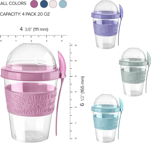 4 Pcs Yogurt Parfait Cups Breakfast On The Go Reusable Plastic Containers With Lids And Spoons Take And Go Yogurt Cup