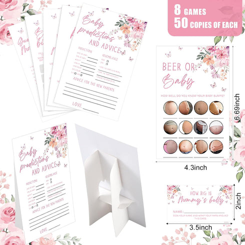 Honoson 279 Set 50 8 Mommy Mommys Pcs Pink Floral Baby Shower Games for Guest, Games Include Baby Shower, Guess
