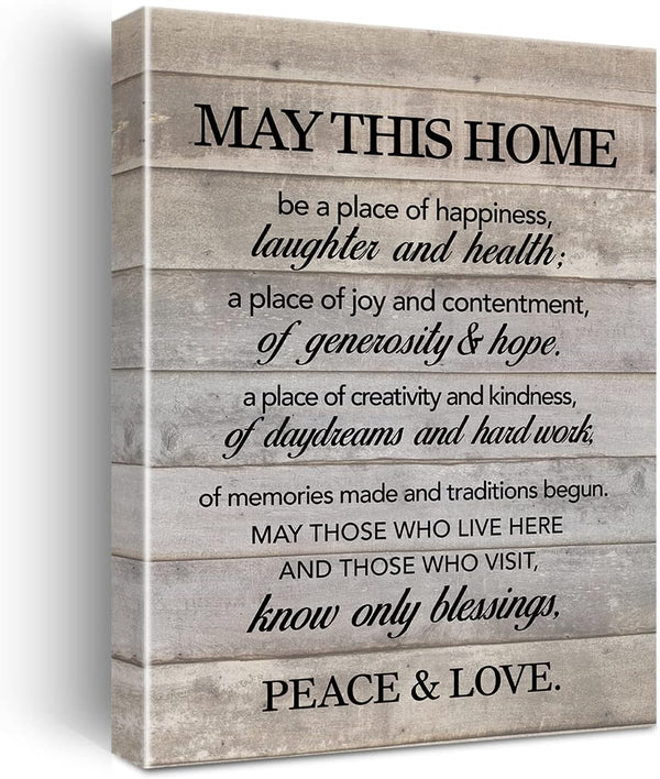 New Home Wall Art Canvas Print, Inspirational Quote Framed Painting for Happiness, Housewarming Gift Decor