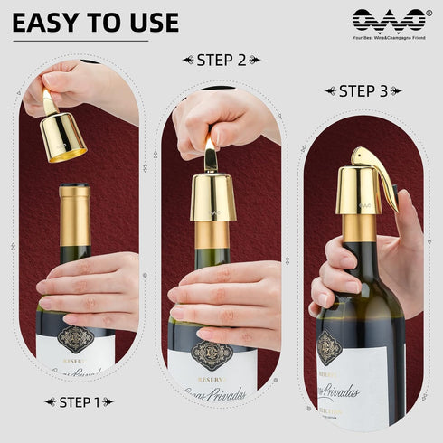 OWO Wine Bottle Stopper - Silicone Stainless Steel Decorative Preserver, Reusable Wine Corks to Keep Wine Fresh