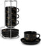 MALACASA 8 OZ Porcelain Espresso Cups with Saucers and Metal Stand Set