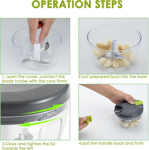 Multi-Function Manual Food Chopper & Processor, Vegetable Shredder & Garlic Press, Ideal for Onions, Peppers & Fruits