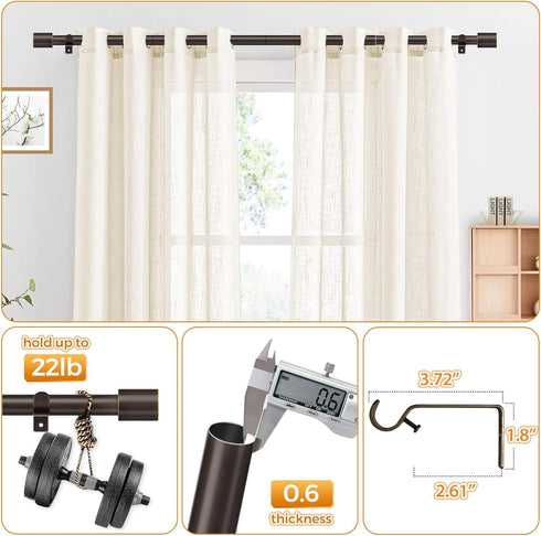 TONIAL Adjustable Curtain Rod 32 to 58 Inch, Decorative Single Rod with Modern Cap Finial, Bronze