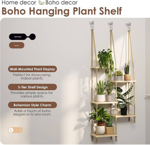 Bamworld Hanging Shelves Plant Hanger Indoor Window Plant Shelves Wood Plant Wall Shelf Window Sill Plant Shelf Indoor