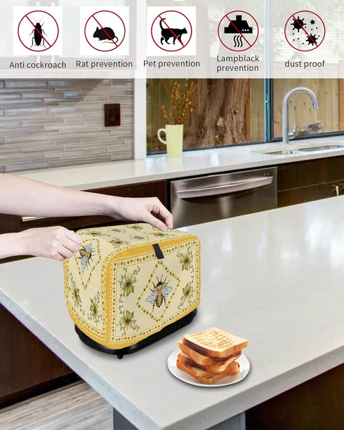 Summer Bee 4 Slice Toaster Cover, Large Kitchen Appliance Dust Protection with Rustic Sunflower Design