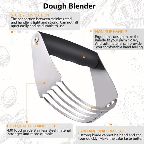 Dough Blender Set - Stainless Steel Pastry Cutter with Scraper and Brush, Professional Baking Tools