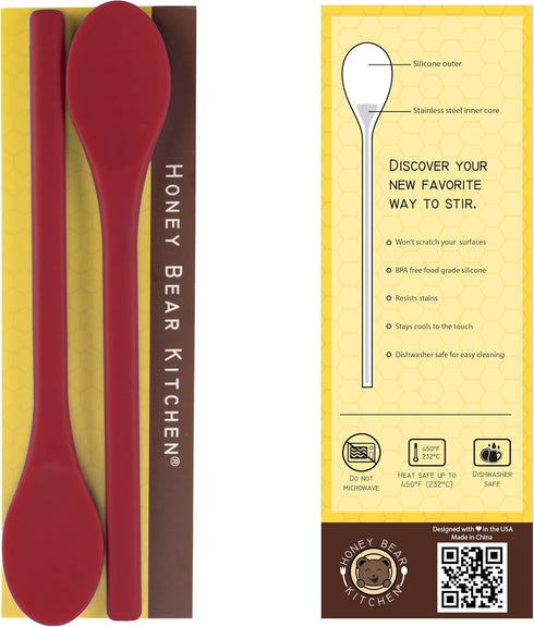 Honey Bear Kitchen Silicone Stirring Spoon Set of 2, Super Scarlet for Coffee & Tea