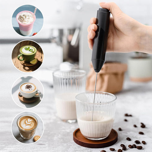 15-Second Handheld Milk Frother with Cover- Silent Drink Mixer, Travel-Ready with ABS Sleeve, Battery-Powered