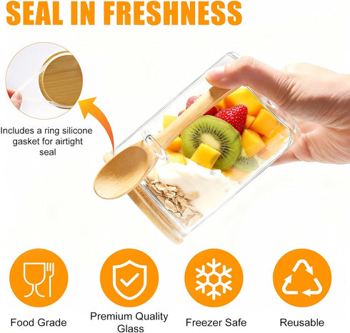 Npmkx 2pack Overnight Oats Containers With Lids and Spoons, Glass Jars with Bamboo Lids, Leak-Proof Overnight Oats Jars