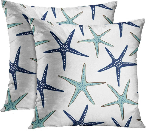 Emvency Set of 2 Throw Pillow Covers, Beach Ocean Coastal Green and Blue Starfish Decorative Pillow Cases 18x18 Inches