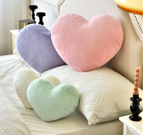 Petrella Heart Pillow, Cute Fuzzy Throw Pillows for Bed Living Room Decor, Large 19"x15", Green Aesthetic Cushion
