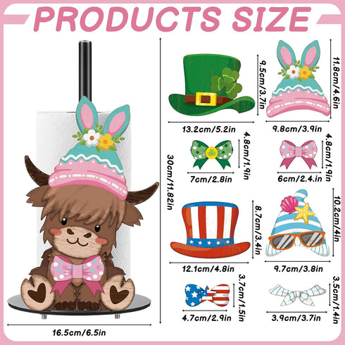 Otoolling Countertop 15 Set Holiday Interchangeable Paper Towel Holder Highland Cattle Metal Stand Towels Paper Holder