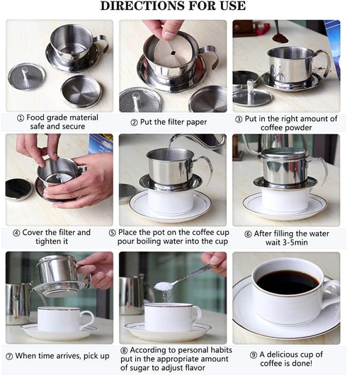 Stainless Steel Drip Coffee Filter Maker, Vietnamese Style Infuser, Ideal for Home/On-the-Go (Gold)