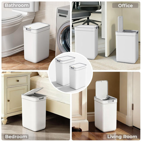 Spreezy 2 Pack Lid(3.6 2.4 Small Trash Can with Gal & Gal), Bathroom Garbage Can with Hidden Trash Bag Storage, Slim