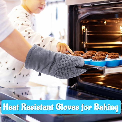 4 Pcs Oven Mitts and Pot Holders, High Heat Resistant 500 F Gloves for Baking, Cooking, Grilling (Light Gray)