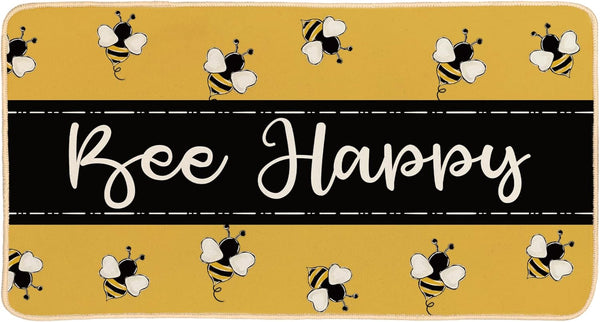 Welcome Mat Front Door Yellow Bee Decor, Indoor Outdoor Entryway Doormat, Summer Kitchen Bath Mat, 30 x 16 Inch