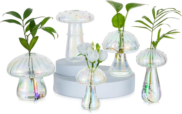 Glasseam Mushroom Propagation Stations for Plants: Iridescent Propagation Vase of 5 Glass
