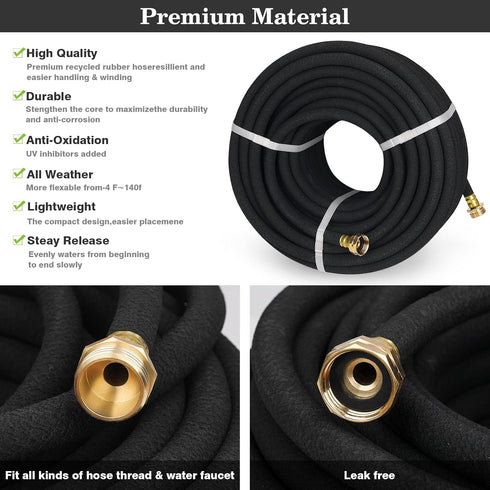MHMHM 15FT 1/2 Inch Heavy Duty Soaker Hose Rubber Garden Drip Irrigation Hose with Solid Brass Connector Water Saving