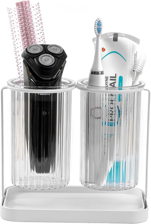 Toothbrush Holders with Drain Tray, 2 Slots Hanging Organizer for Bathroom Caddy, Clear Toothpaste and Razor Holder