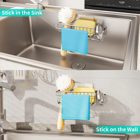 4 1 SUS304 HapiRm in Sink Caddy Sponge Holder, Stainless Steel Kitchen Brush Holder + Dish Cloth Hanger + Soap Rack +